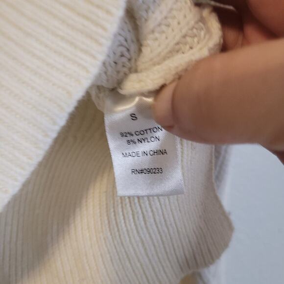 Kendall & Kylie Oversize Cropped Sweater Women's S‎ White Ribbed Knit Round Neck - Picture 6 of 7